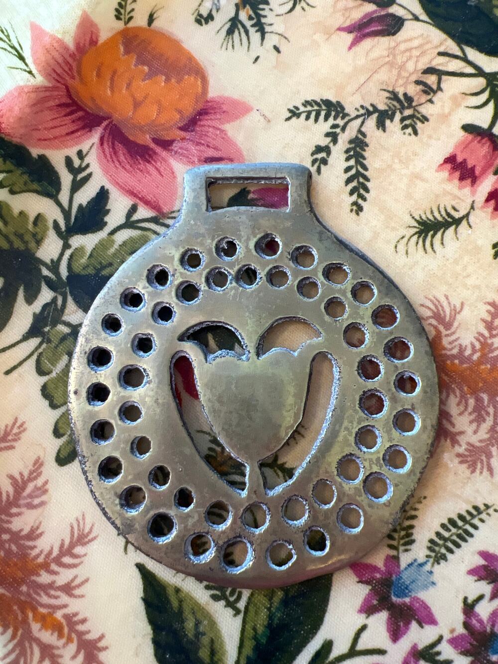 Brass Medallion; Heart and Dot Design
